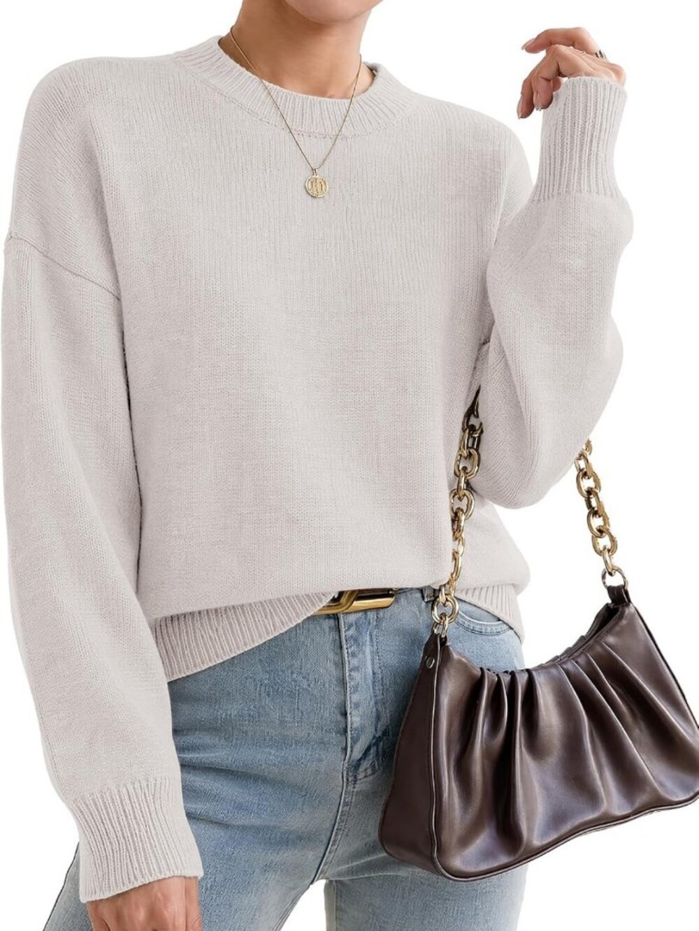 Cozy Oversized Cashmere Crewneck Pullover Sweater for Women - Perfect Fall